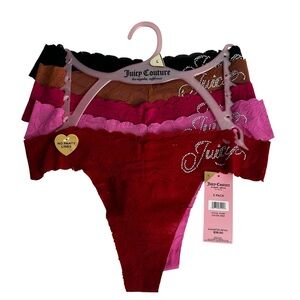 Juicy Couture Women’s Panties Sz Large Lot/5 Lace Thongs Silver Bling MSRP $38